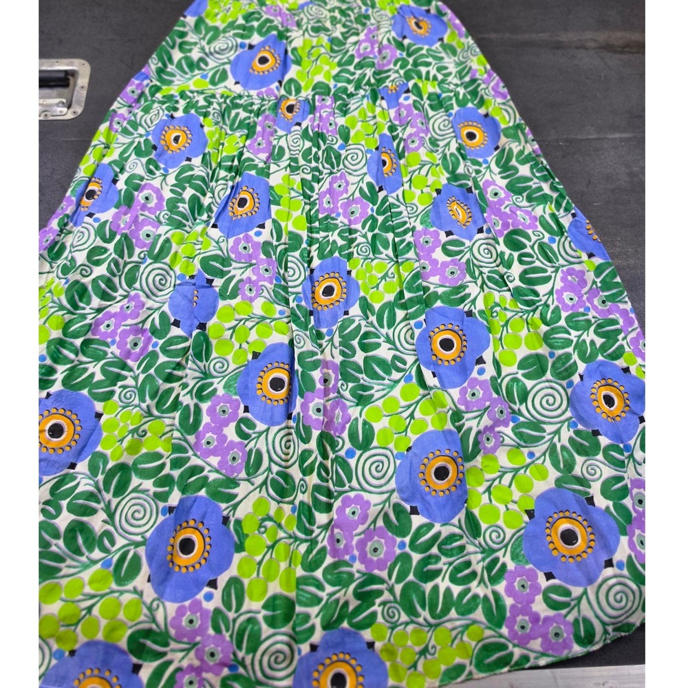 Rhode Floral Tiered Midi Skirt Green Blue Purple Organic Cotton Viscose  $260 Sm